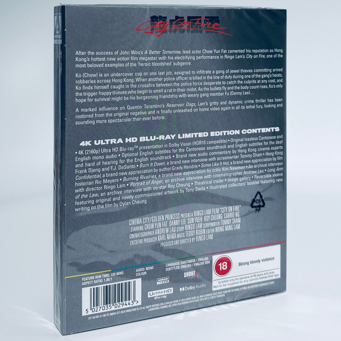 City on Fire 4K Ultra HD Blu-ray Arrow Ringo Lam Chow Yun Fat Hong Kong