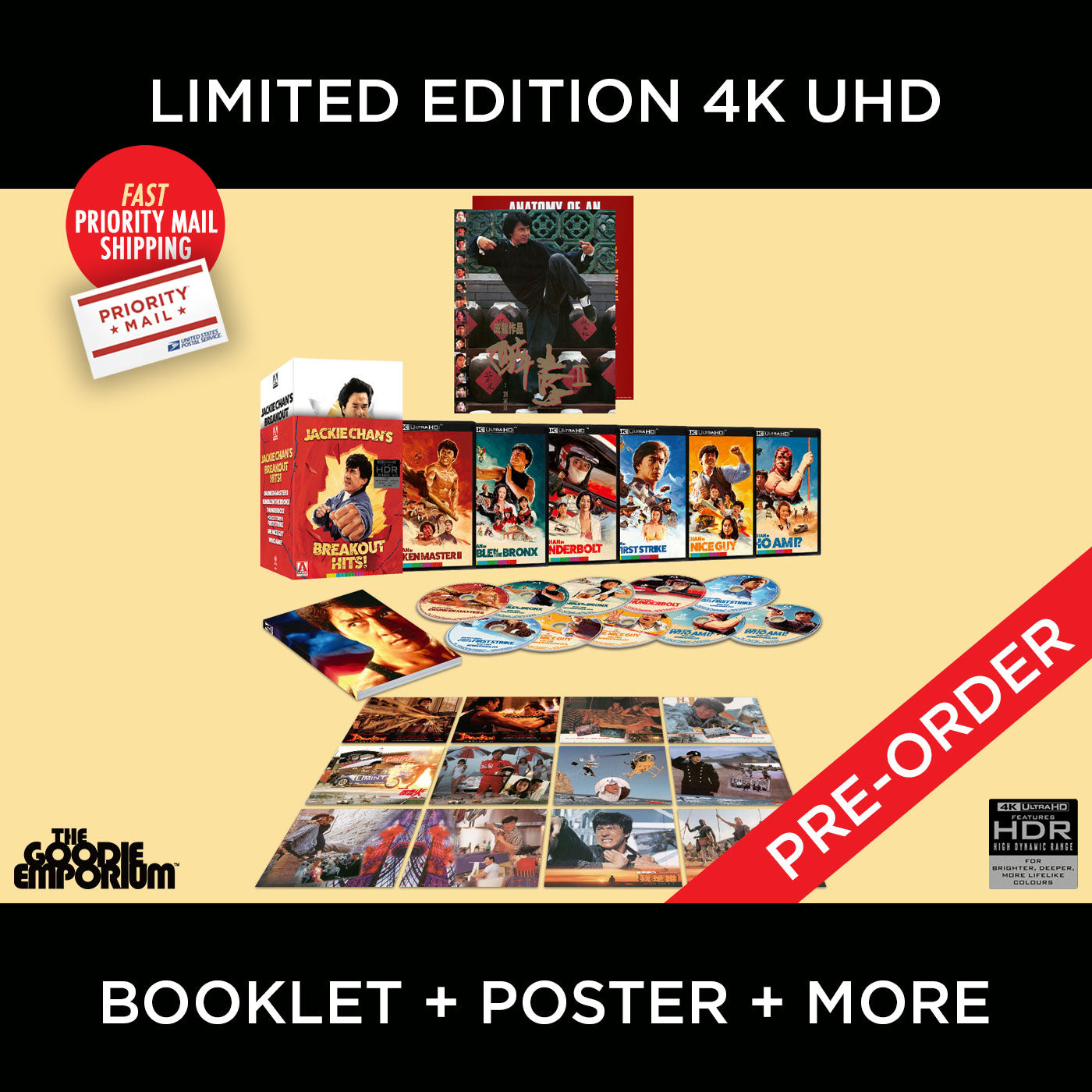 Jackie Chan's Breakout Hits! 4K Ultra HD Blu-ray Arrow Drunken Master II Rumble in the Bronx Thunderbolt Police Story 4 First Strike Mr Nice Guy Who Am I