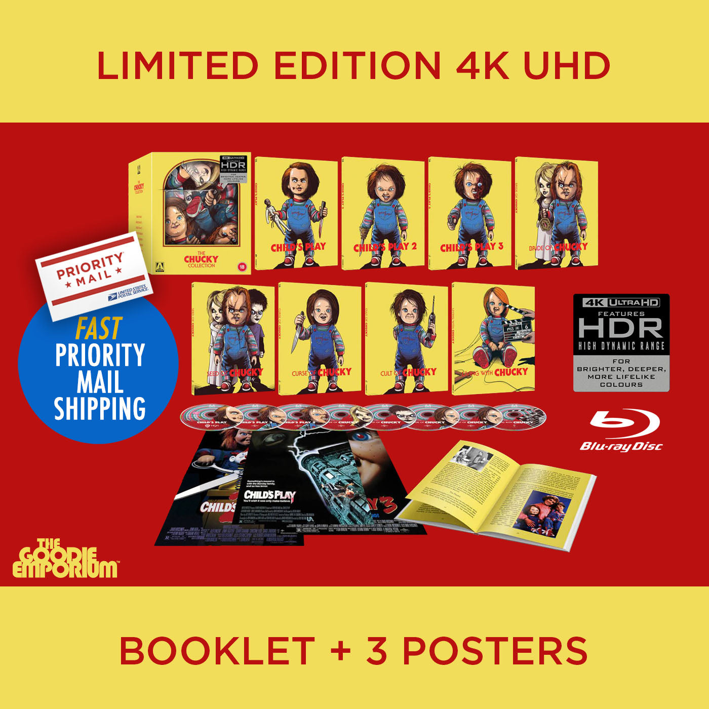 Chucky Collection Child's Play 2 3 Bride Seed UHD 4K Region B Blu-ray Arrow