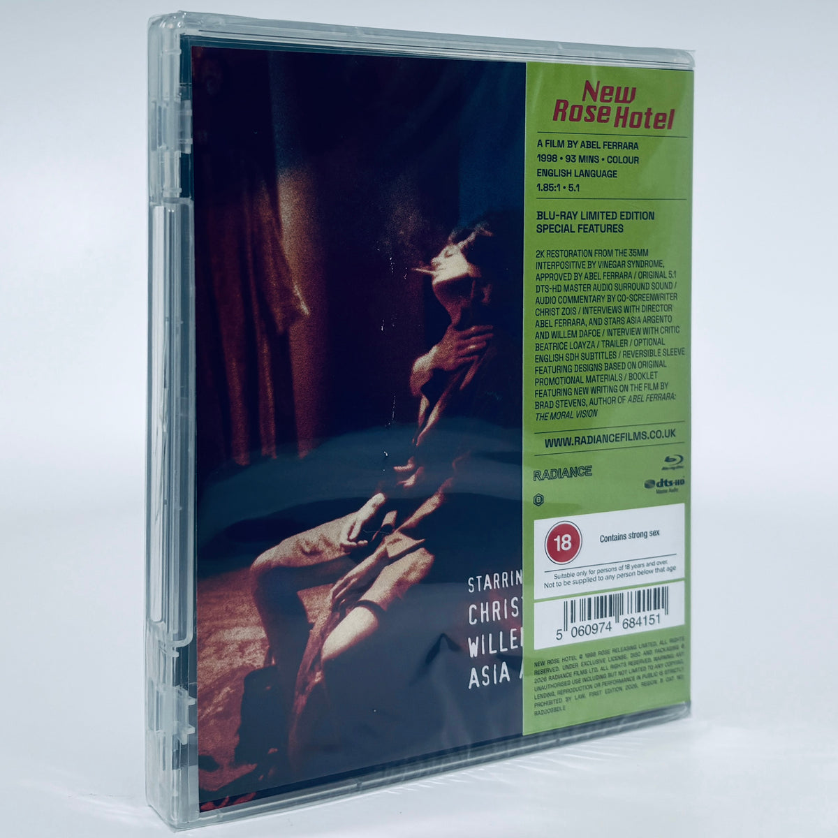New Rose Hotel Blu-ray 1998 Radiance Abel Ferrara Christopher Walken Willem Dafoe Asia Argento
