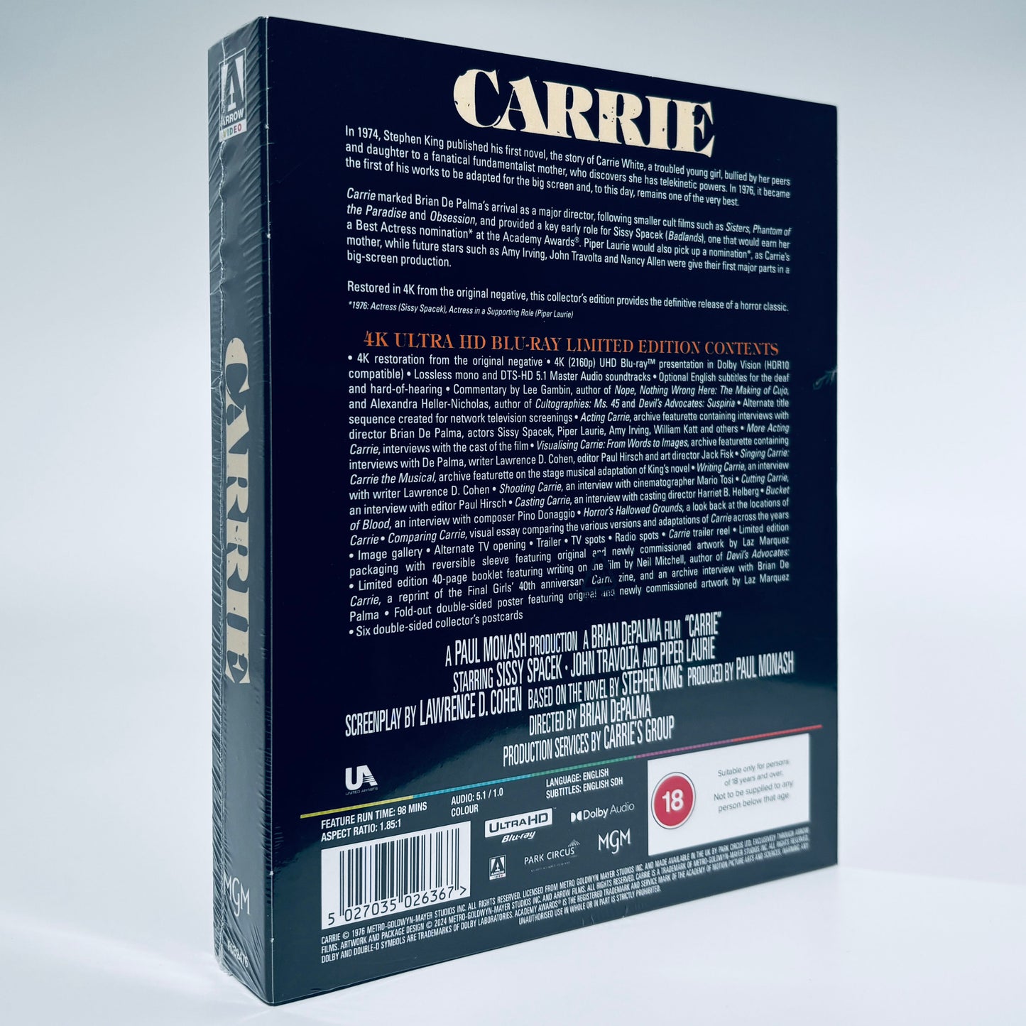 Carrie Brian De Palma Stephen King 1976 UHD 4K Arrow Films Ultra HD Blu-ray UK