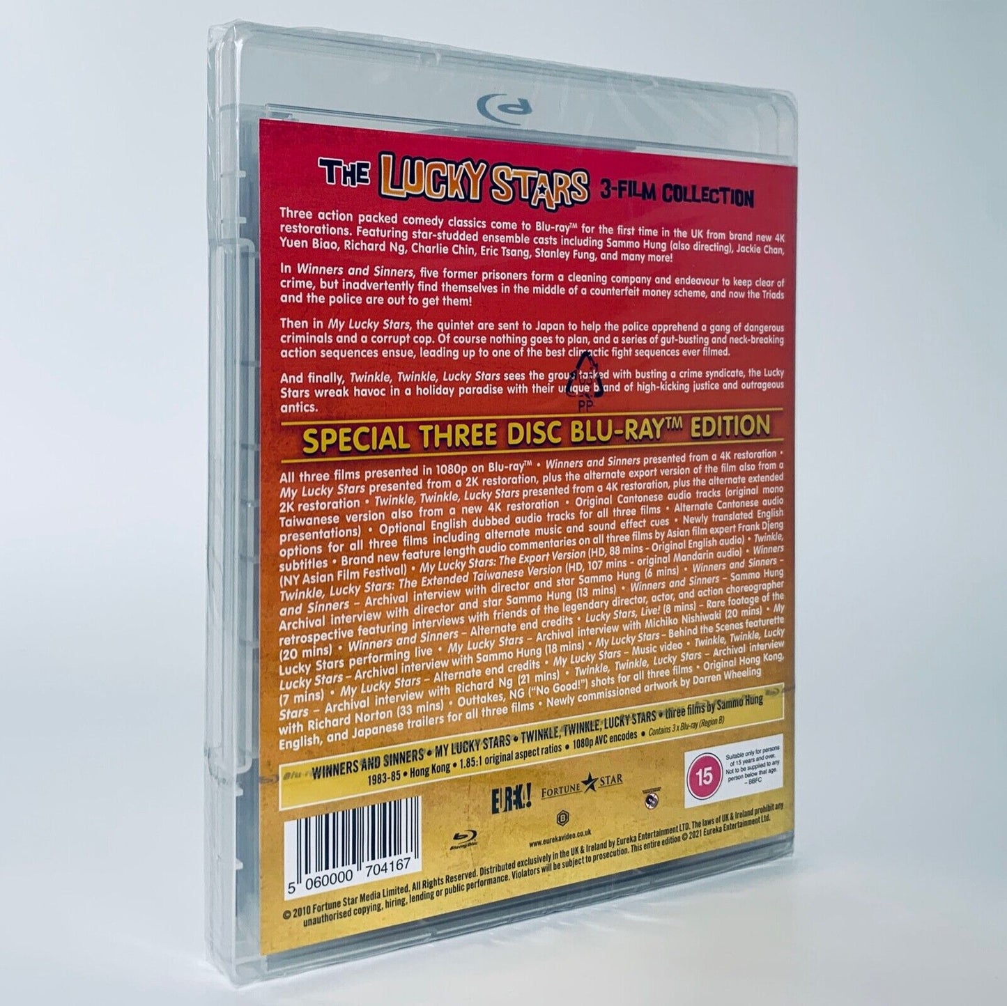 Lucky Stars 3-Disc Collection Jackie Chan Blu-ray Eureka UK Region B Winners and Sinners My Lucky Stars Twinkle Twinkle Lucky Stars Sammo Hung Yuen Biao