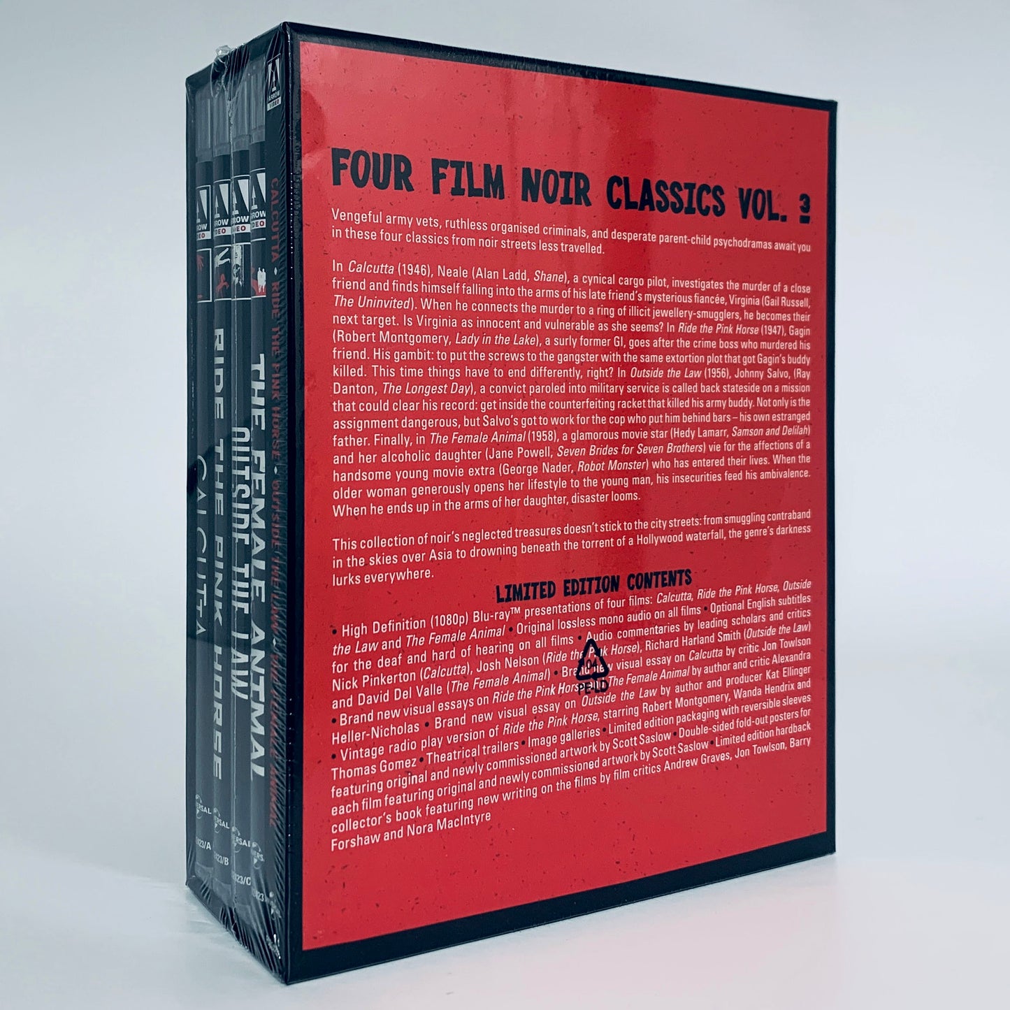 Four Film Noir Classics Vol 3 III Calcutta Ride the Pink Horse Outside the Law Female Animal Blu-ray Arrow