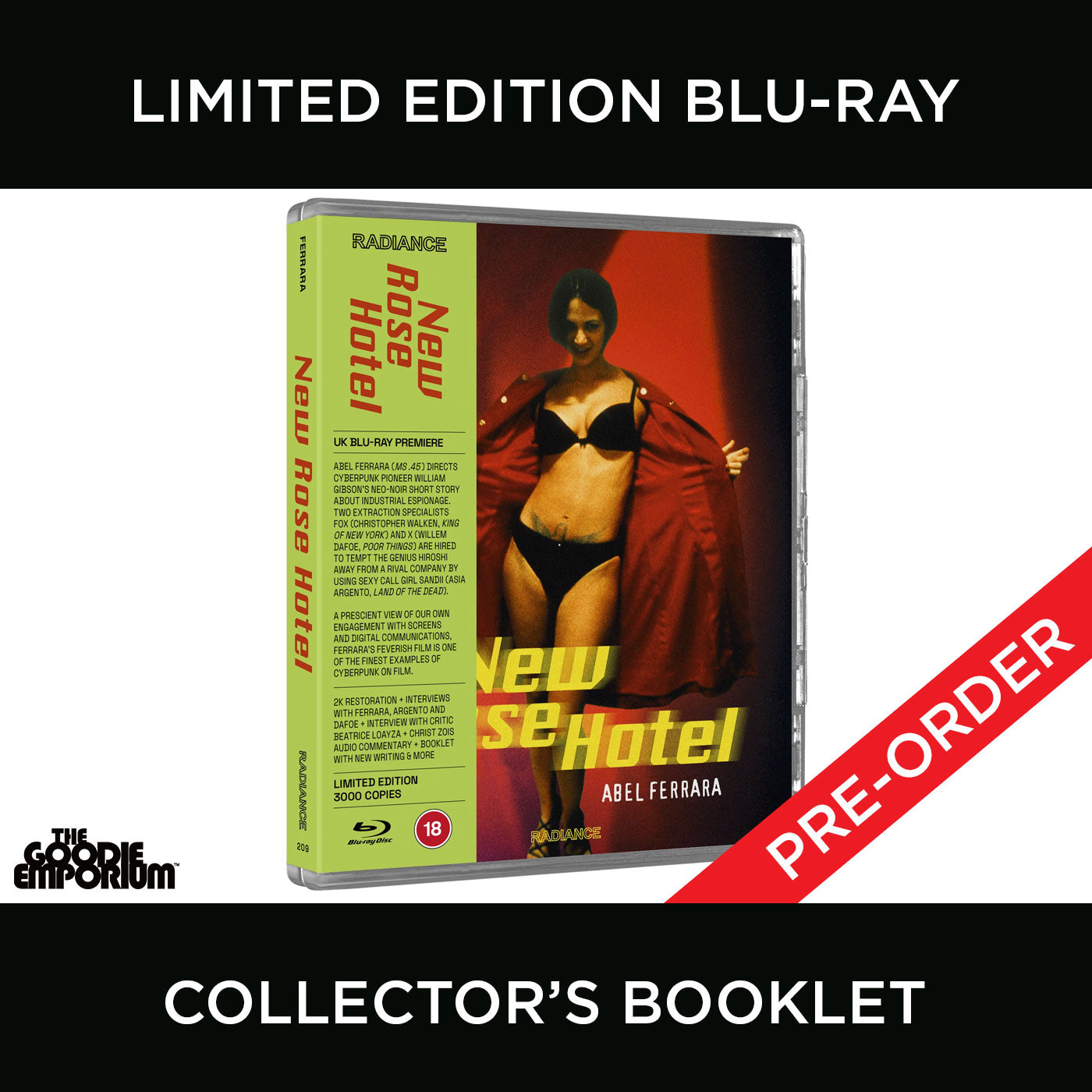 New Rose Hotel Blu-ray 1998 Radiance Abel Ferrara Christopher Walken Willem Dafoe Asia Argento