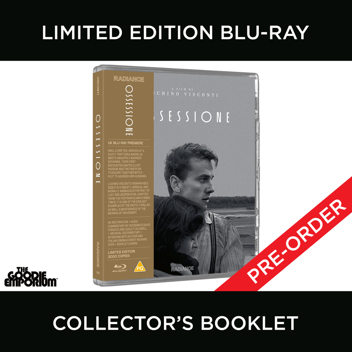 Ossessione Blu-ray Radiance 1943 Luchino Visconti Obsession The Postman Always Rings Twice