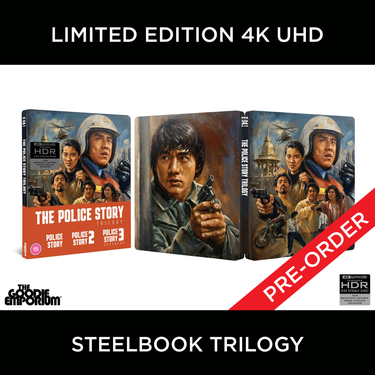 Police Story Trilogy 4K Ultra HD Jackie Chan Blu-ray Eureka Supercop Steel Book