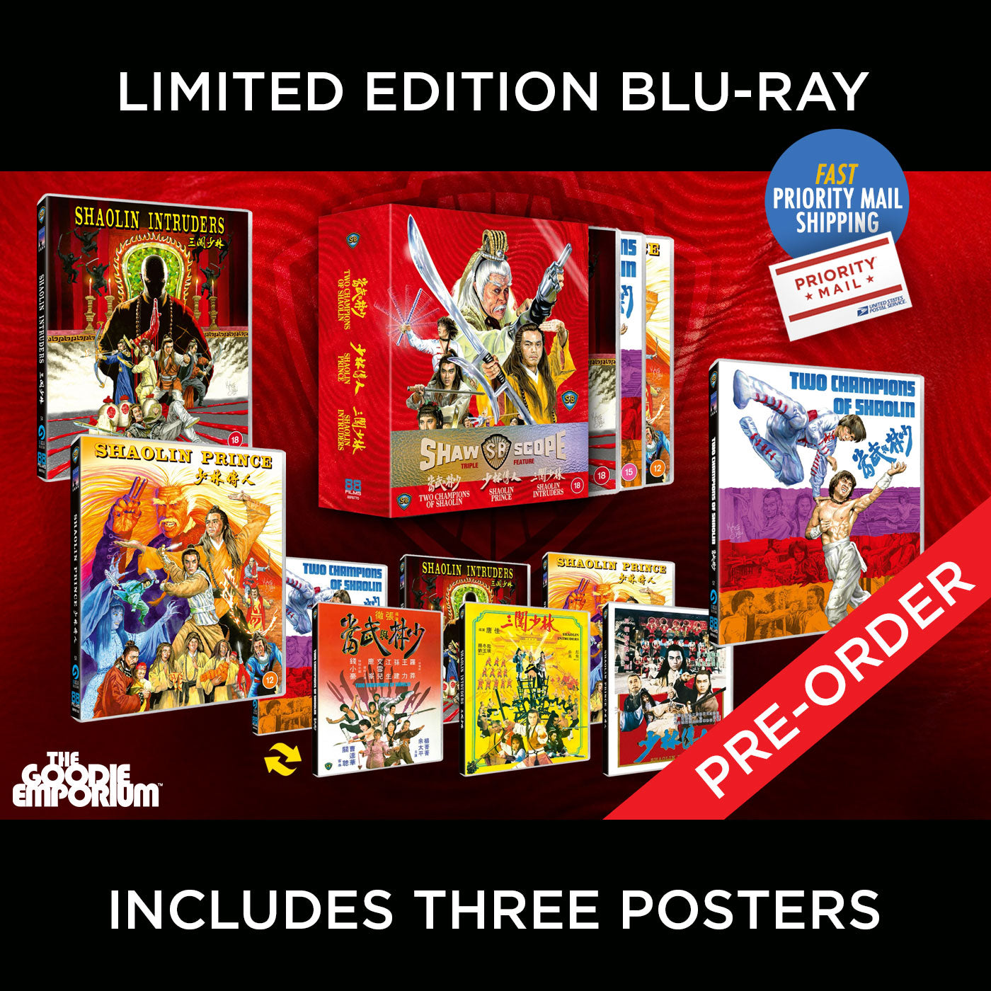 Shawscope Triple Feature Blu-ray 88 Films Two Champions of Shaolin Prince Intruders Shaw Brothers