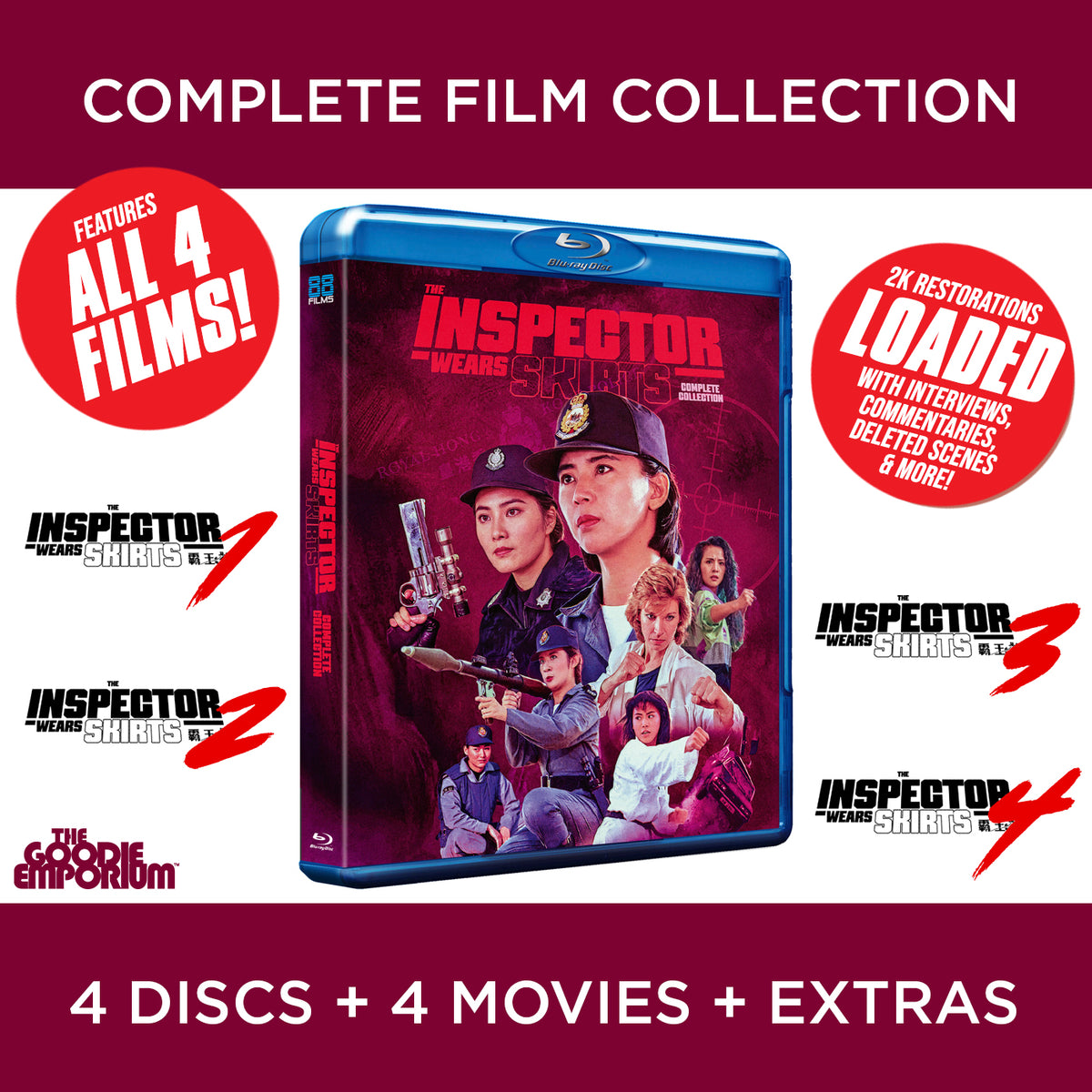 The Inspector Wears Skirts Collection Blu-ray Top Squad 88 Films II III IV 2 3 4 Cynthia Rothrock Kara Hui Cynthia Khan Sibelle Hu Amy Yip,